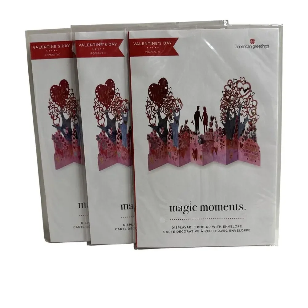 American Greetings Magic Moments Displayable Pop-Up Valentines Day Card Lot of 3
